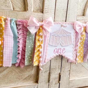 1st Birthday Pastel Circus High Chair Banner, Fabric Banner, Circus Birthday, Wall Garland, Carnival Birthday