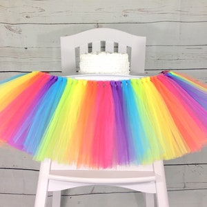 Luau High Chair Tulle Tutu, Unicorn Banner, Candy Rainbow High Chair Tutu, Princess Party, High Chair Banner
