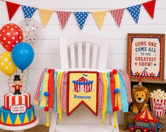 1st Birthday Circus High Chair Banner, Fabric Banner, High Chair Tutu, Circus Birthday, Wall Garland, Carnival Birthday