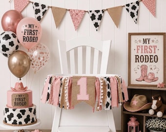 Cowgirl 1st Birthday High Chair Banner, Party Fabric Banner, Cake Smash Banner, Pink, Rodeo Banner, Backdrop Garland