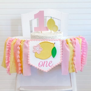 Pink Lemonade Lemon 1st Birthday High Chair Tutu, Fabric Banner, Can Do Custom Themes, High Chair Banner, 1st Birthday Cake Smash