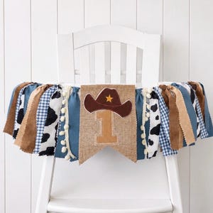 My First Rodeo Cowboy 1st Birthday High Chair Banner, Party Fabric Banner, Blue Brown, Rodeo Banner,