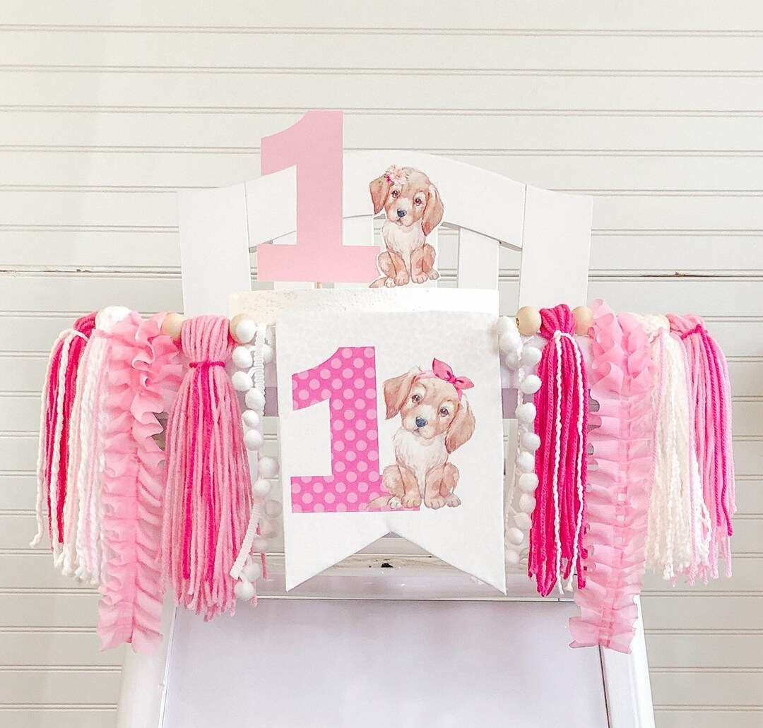 Puppy Birthday High Chair Yarn Tassel Banner, High Chair Banner, Cake
