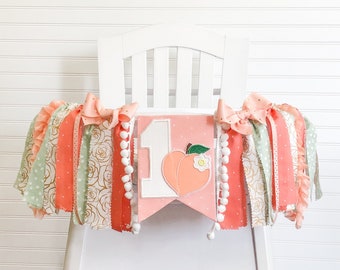 Peach 1st Birthday High Chair Banner, Fabric Banner, Can Do Custom Themes, High Chair Banner, 1st Birthday Cake Smash