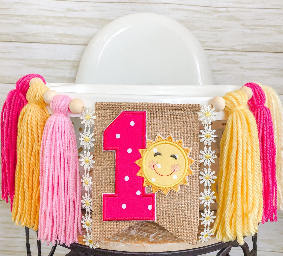 Sun Sunshine Birthday High Chair Yarn Tassel Banner, High Chair Banner
