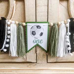 Soccer Birthday High Chair Yarn Tassel Banner, High Chair Banner, Cake Smash Backdrop Banner, First Birthday,