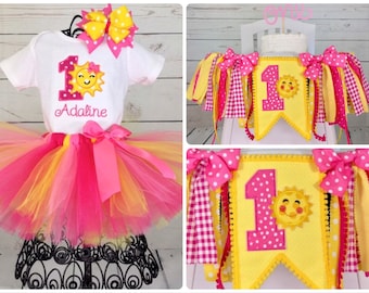 Sun Sunshine 1st Tutu Birthday Outfit and High Chair Banner Package, Wall Banner, Cake Smash, High Chair Decoration