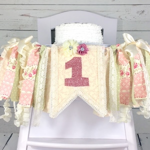 Floral Lace 1st Birthday High Chair Banner, Tea Party Birthday, Can Be Used As Wall Banner, High Chair Tutu, First Birthday, Garland