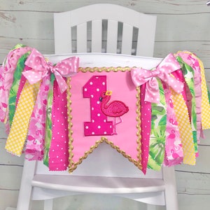 Tropical Flamingo 1st Birthday High Chair Banner, Fabric Banner, 1st Birthday Highchair Banner, 1st Birthday Banner