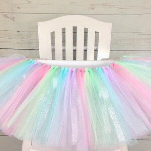 Unicorn 1st Birthday High Chair Tulle Tutu, Unicorn Banner, Pastel Snowflake High Chair Tutu, Princess Party, High Chair Banner, Cake Smash,
