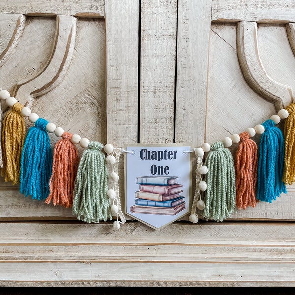 Books Chapter 1 Birthday High Chair Yarn Tassel Banner, High Chair Banner, Cake Smash Backdrop Banner, First Birthday,