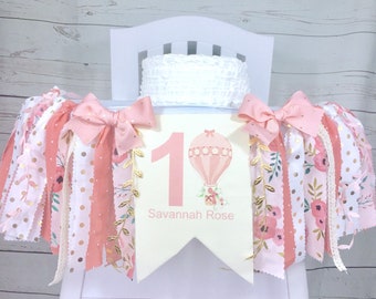 Hot Air Balloon 1st Birthday High Chair Banner, Fabric Banner, Floral, Can Be Used As Wall Banner, High Chair Tutu, Garland