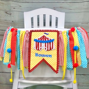 1st Birthday Circus High Chair Banner, Fabric Banner, High Chair Tutu, Circus Birthday, Wall Garland, Carnival Birthday