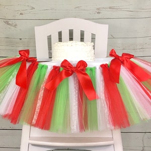 Christmas 1st Birthday High Chair Tulle Tutu, High Chair Banner, Birthday Decorations, Christmas Party