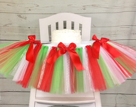 Christmas 1st Birthday High Chair Tulle Tutu, High Chair Banner