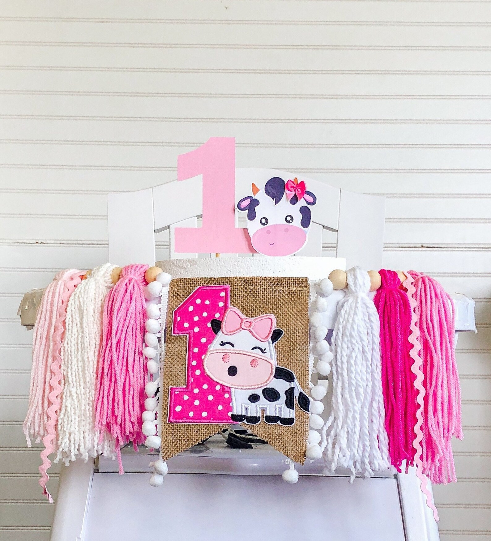 Cow Birthday High Chair Yarn Tassel Banner High Chair Banner Etsy