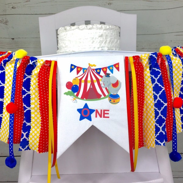 1st Birthday Circus High Chair Banner, Fabric Banner, High Chair Tutu, Circus Birthday, Wall Garland, Carnival Birthday, Cake Smash Banner