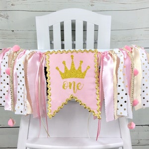 1st Birthday Crown Pink and Gold High Chair Banner, Fabric Banner, Wall Banner, High Chair Tutu, Pink and Gold Birthday, Princess Banner
