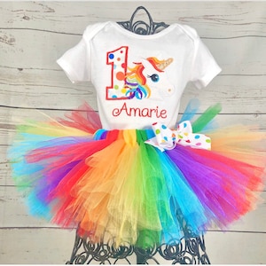 1st Birthday Rainbow Unicorn Tutu Outfit Set, Cake Smash Outfit, First Birthday Girl Outfit
