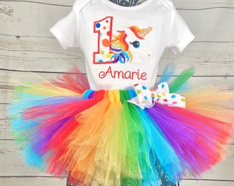 1st Birthday Rainbow Unicorn Tutu Outfit Set, Cake Smash Outfit, First Birthday Girl Outfit