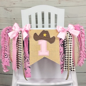Cowgirl 1st Birthday High Chair Banner, Party Fabric Banner, Cake Smash Banner, Rodeo Banner, Backdrop Garland, Monthly Banner, Centerpiece