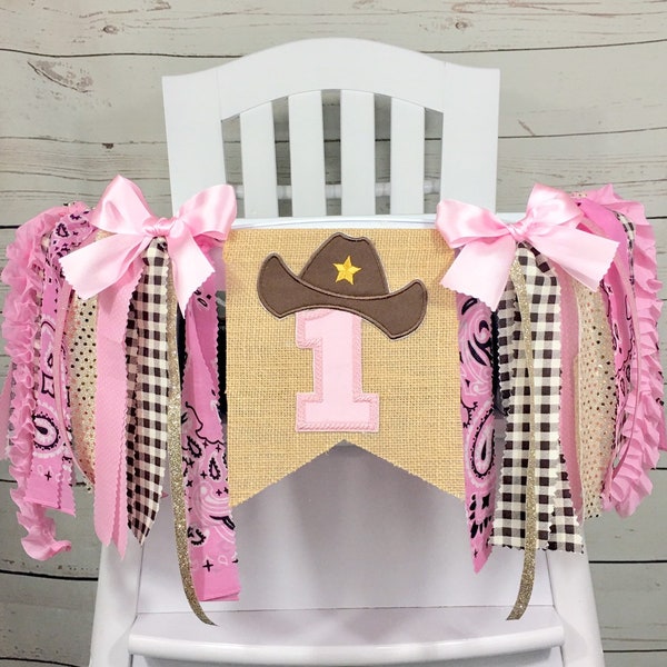 Cowgirl 1st Birthday High Chair Banner, Party Fabric Banner, Cake Smash Banner, Rodeo Banner, Backdrop Garland, Monthly Banner, Centerpiece