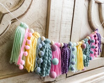 Pastel Birthday High Chair Yarn Tassel Banner, High Chair Banner, Cake Smash Backdrop Banner, First Birthday