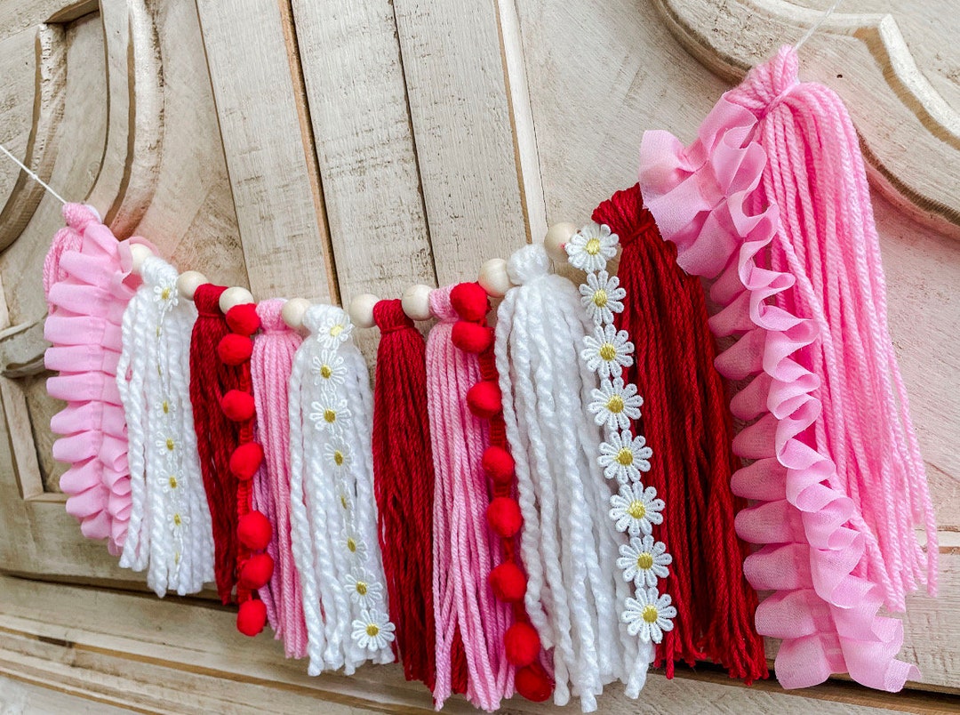 Strawberry Birthday High Chair Yarn Tassel Banner, High Chair Banner
