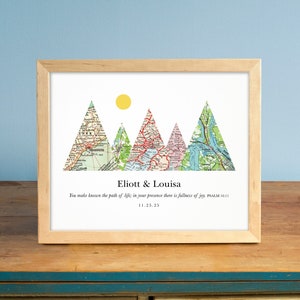Personalisierte Hochzeitskunst, Adventure Together® Romantisches Jubiläumsgeschenk, Individuelle Karte Berg, Geschenk für Paare - 5 Berge