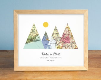 Wedding Map Mountain Print, Custom Map Print, Meaningful Wedding Gift, Wedding Gift for Couples, Anniversary Gift, Gift for Mom, Parents