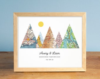 Adventure Together® Map Mountain Personalized Wedding or Anniversary Gift, Gift for Couples - 5 mountains