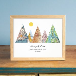 Adventure Together® Map Mountain Personalized Wedding or Anniversary Gift, Gift for Couples 5 mountains image 1