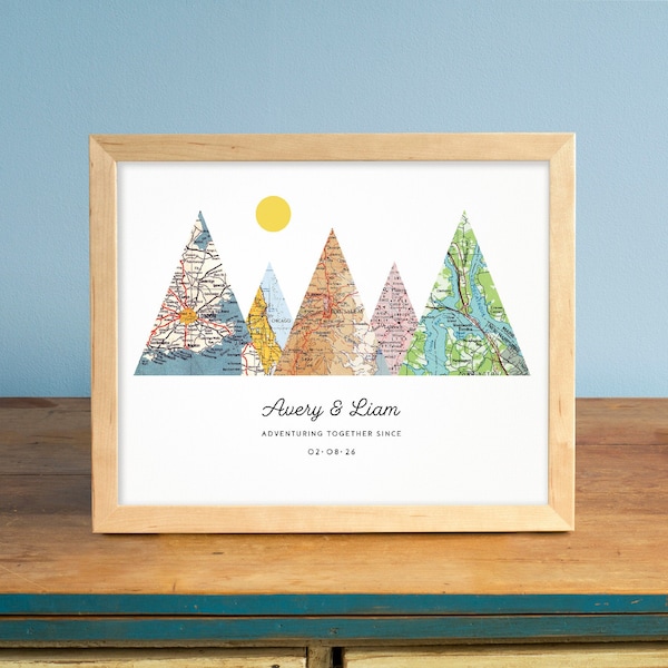 Adventure Together® Map Mountain Personalized Wedding or Anniversary Gift, Gift for Couples - 5 mountains