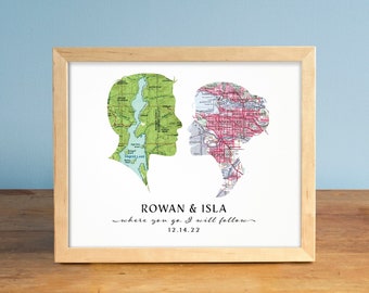 Cameo Wedding and Anniversary Gift Personalized Map Print