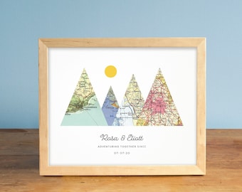 Gift for Parents and Grandparents, Gift for Mom, Adventure Together® Map Mountain Personalized Wedding or Anniversary Gift, Gift for Couples