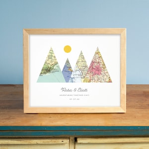 Adventure Together® Print, 4 Map Mountain Print, Personalized Map Art, Wedding Gift Art, Custom Anniversary Print, Gift for Couple