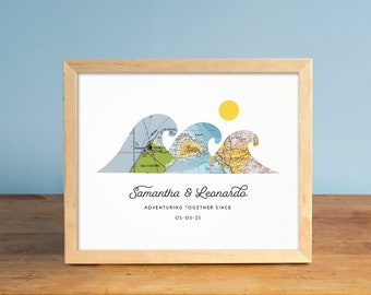 Personalisierte Surf Karte Kunstdruck: Beach Cabin Dekor, Surfer Geschenk