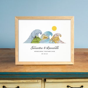 Surf Waves Karte Geschenk Kunst, Geschenk für Surfer, Strand Geschenk, Strandkabine Dekor, personalisierte Hochzeit oder Jubiläumsgeschenk, Geschenk für Paare