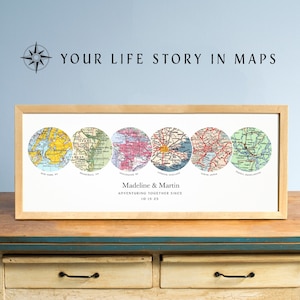 Life Story Map Art, Personalized Christmas Gift, Gift for Couple, Gift for Parents, Anniversary Gift, Gift for Grandparents, 6 Circles, Wife