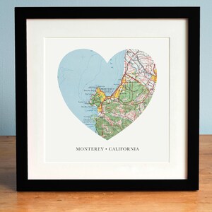 Monterey Heart Print, California Print, Heart Map Print, Gift for Couple, Romantic Gift, Custom Valentines Gift, Valentines Day Print image 2