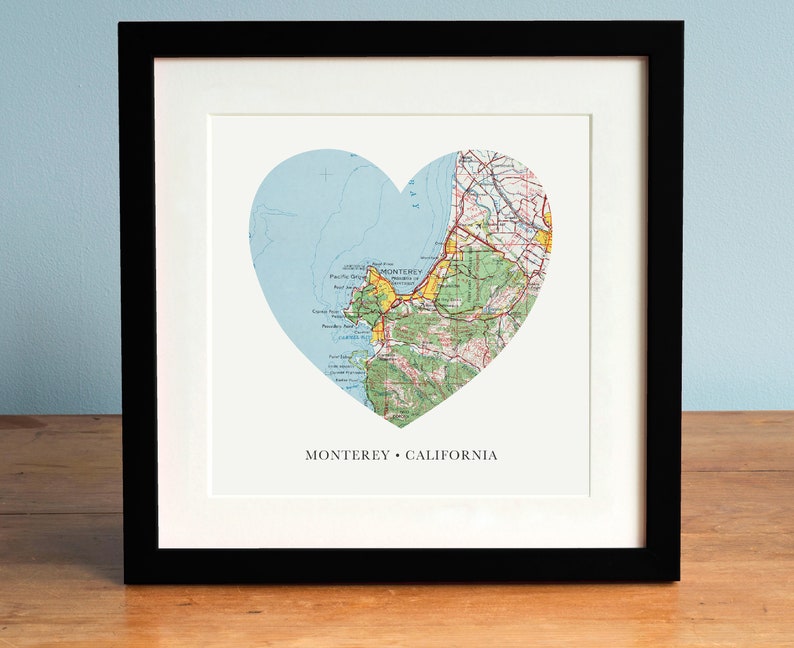 Monterey Heart Print, California Print, Heart Map Print, Gift for Couple, Romantic Gift, Custom Valentines Gift, Valentines Day Print image 2