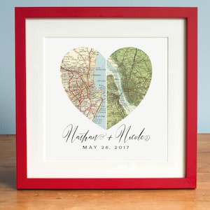 Heart Map, Custom Wedding Gift, Anniversary Gift, Wedding Gift Art, Anniversary Print, Gift for Couple, Wedding Map Art image 2