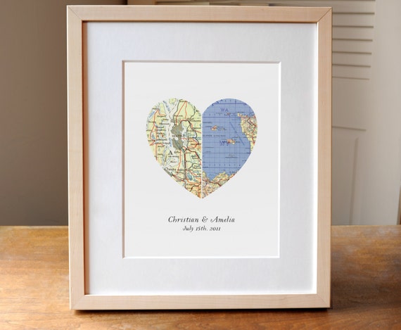 Personalised Couples Map Framed Prints Wedding Anniversary Valentines Day Gift 