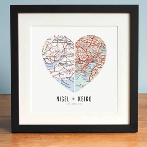 Cadeau de mariage ou d'anniversaire Carte cardiaque personnalisée Cadeau pour couple : modifiez les lieux et le texte pour créer le cadeau unique parfait