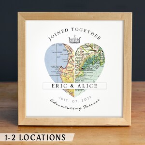 Cadeau de mariage carte coeur, impression d'art carte personnalisée, cadeau personnalisé pour la mariée, cadeau de fiançailles, cadeau d'anniversaire, couronne, art de la carte encadré pour elle