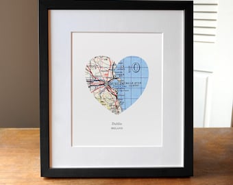 Dublin Heart Map Print, Ireland Art Print, Custom City Print, Dublin Map Art