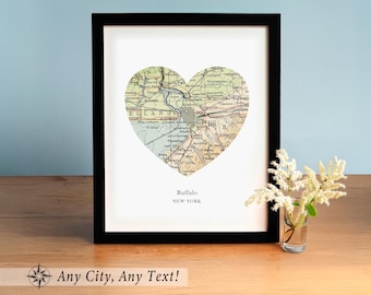 Custom Buffalo NY Heart Map Art Print: Personalized City Map Gift