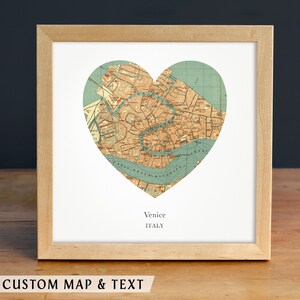 Impression de coeur de Venise, impression de carte d'Italie, impression de carte de coeur, choisissez n'importe quelle ville natale, cadeau personnalisé de Saint-Valentin, impression de Saint-Valentin