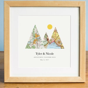 Carte de la montagne Adventure Together®, cadeau de mariage ou d'anniversaire personnalisé pour couple