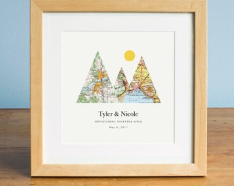 Adventure Together® Map Mountain Personalized Wedding Gift or Anniversary Gift for Couples